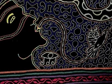 XL 55"x 60" Shipibo Ceremony Tapestry Hand Embroidered Peru Ayahuasca Art Gift