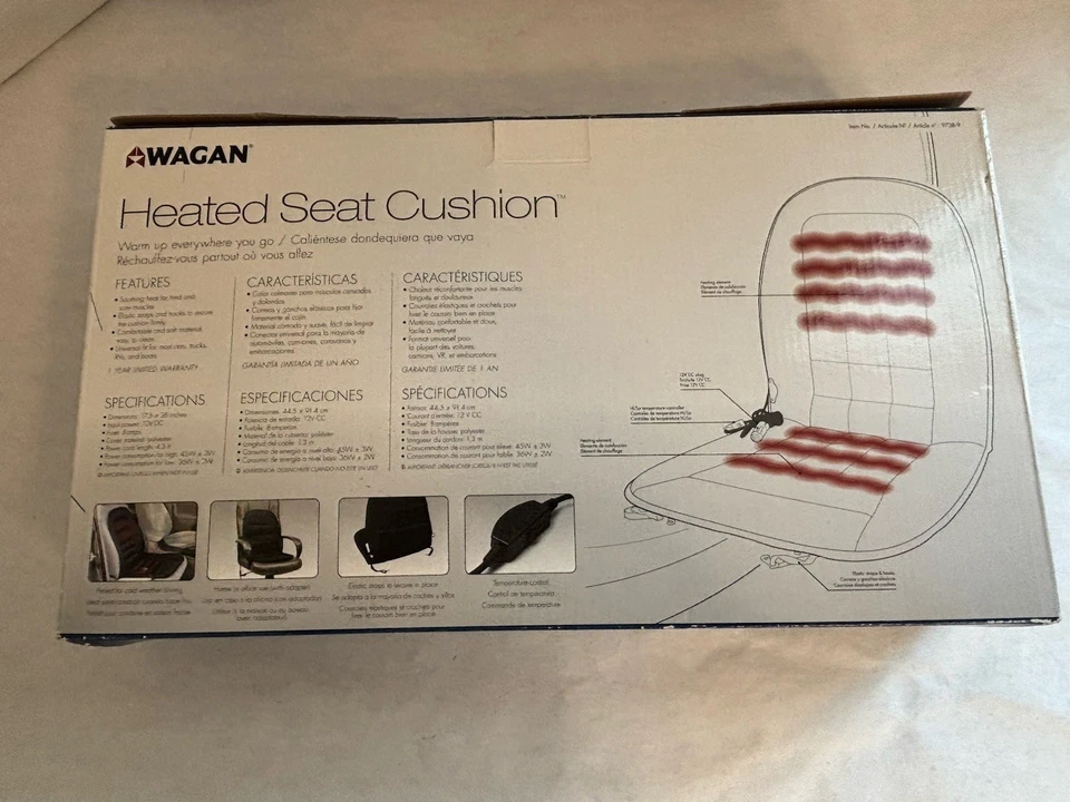Black Heated Comfort Seat Pad Cushion Wagan 12V Item-9738-9 - Image 3 of 4