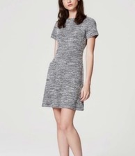 Loft Textured Knit Black White Short Sleeve Dress