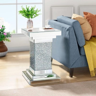 20''H Silver Mirrored End Table，Modern Coffee Table for Living Room Bedroom