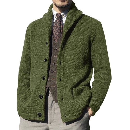 Men's Casual Knit Cardigan - Solid Color Warm V-Neck Sweater - Picture 15 of 24