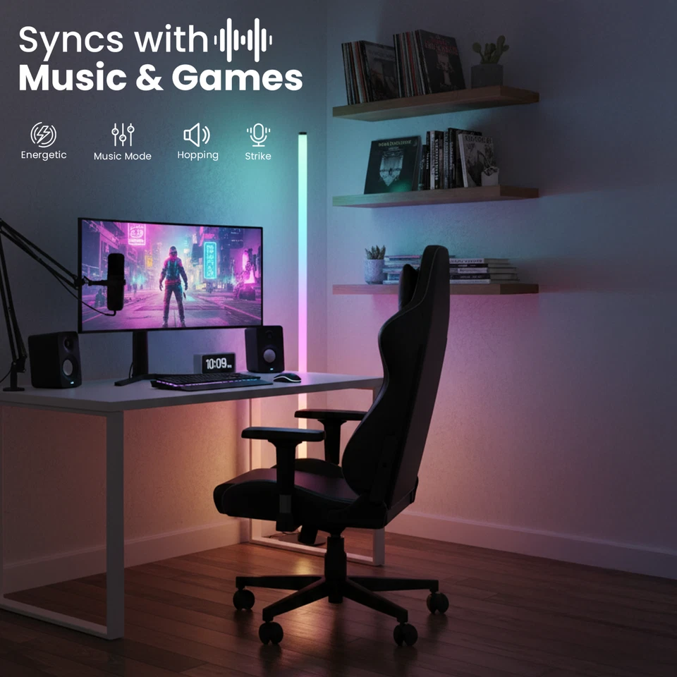 Lámpara de pie LED de esquina inteligente RGBIC con control remoto y aplicación 16M colores, luz de sincronización de música Foto 4 de 4