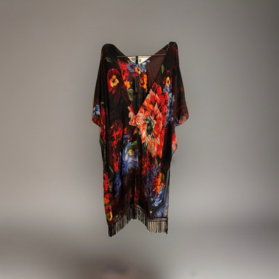 Paradiso Calypso Multi Floral Boho Hippie Kimono Fringe Cardigan Duster Reg PLUS