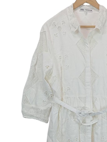 ZARA Vestido camisero Mujeres Vestido Talla EU 44 blanco elegante - Imagen 3 de 5