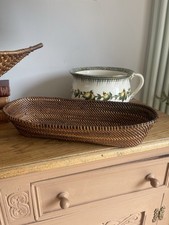 Brown Oval Woven Rattan/Wicker Basket Tray Free Standing 40 x 19 x 9cm