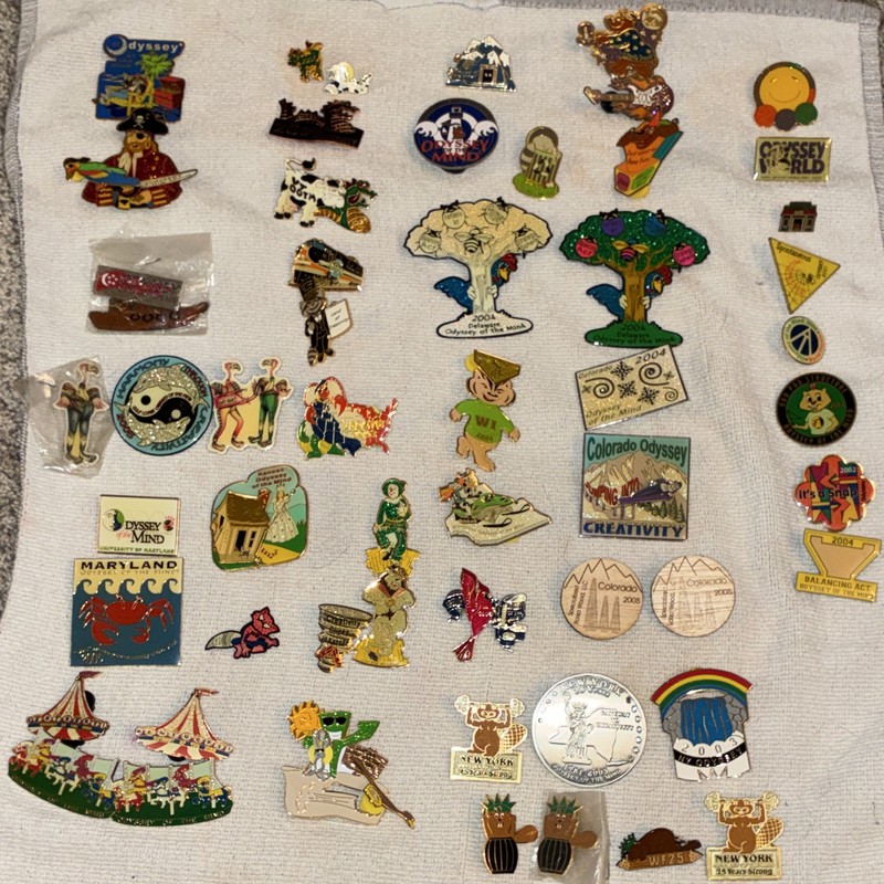 Odyssey of the Mind Pin Lot 2000-2005 Vintage Rare 50+ Pins 18 States Worlds Pin