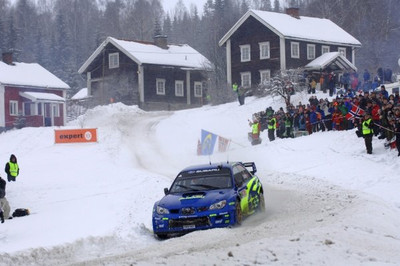 Petter Solberg (NOR) Subaru Impreza on the final stage 2007 WRC Old Photo