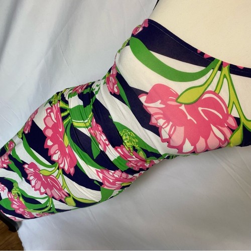 Lilly Pulitzer Womens Small Madison Floral Striped One Shoulder Ruched Dress - Picture 2 of 13