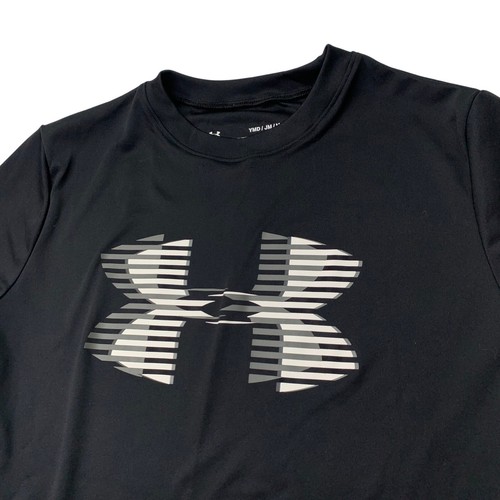 Under Armour Boys Youth Medium Shirt Heat Gear Loose Black White Short Sleeve - Picture 3 of 4