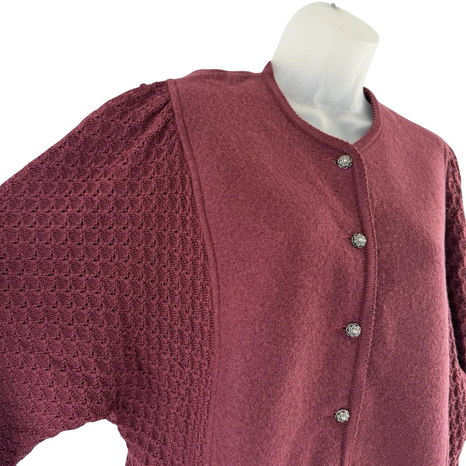 Geiger Sweater Womens 42 Burgundy 100% Wool Button Front Cardigan Made Austria - Image 3 of 4
