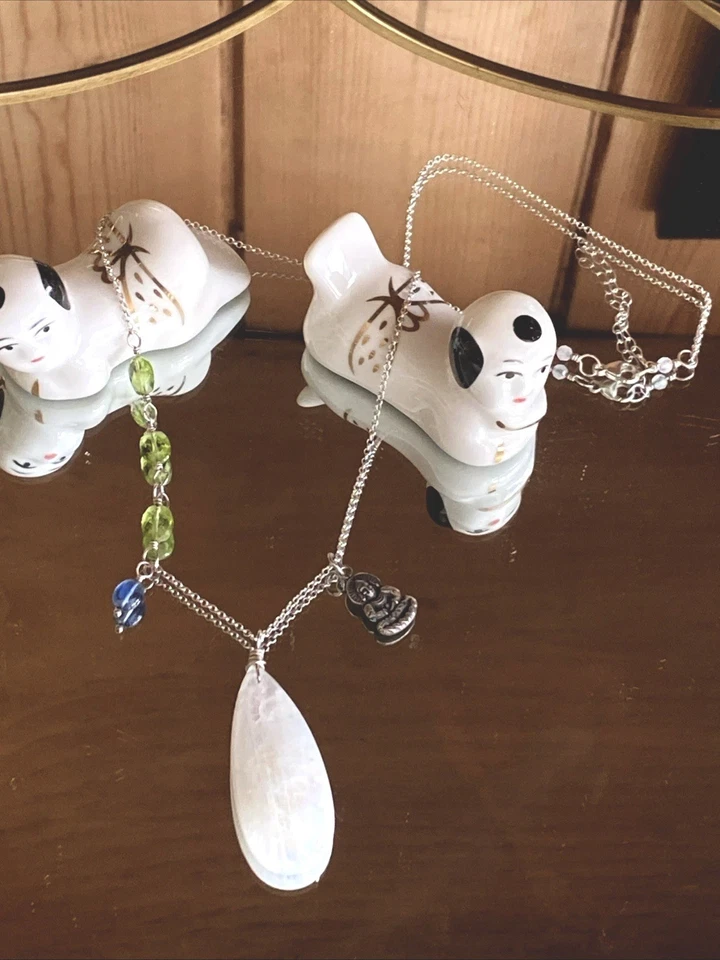 Collar grande lágrima arco iris piedra lunar multi piedra esterlina 925 plata esterlina Foto 4 de 4