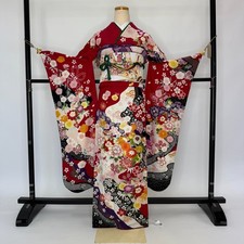 Furisode 6-piece set Japanese Kimono red Classic floral Free shipping S-217