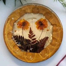 Vtg 1970’s Lucite Deviled Egg Plate Tray Acrylic Resin Pressed Dried Flowers EC 
