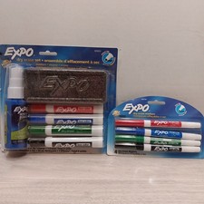EXPO Low Odor Dry Erase Marker Set Assorted Colors With Cleaner Eraser Lot