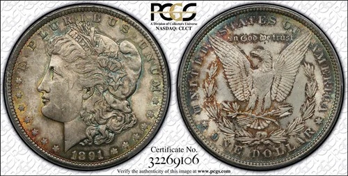 1891 Morgan Silver Dollar PCGS MS62 Lots of Beautiful Colorful Toning Gorgeous