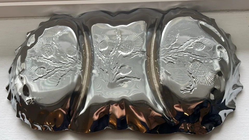 Винтажный 1940-1950-х годов чертополох цветок разделенный поднос для безделушек | ювелирных изделий поднос - Изображение 3 из 4