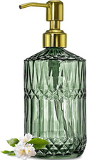 18Oz Green Glass Soap Dispenser with Gold Rust Proof Pump, Refillable Kitchen So