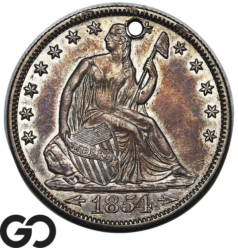 1854-O Seated Liberty Half Dollar, AU Details Holed, w/ Arrows, Better Date