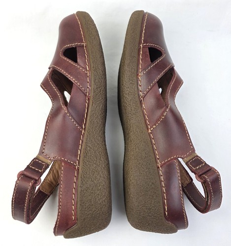 NWOB Duluth Trading Co Maroon Red Leather Ankle Strap Flat Shoes WO's Size 7.5 M - Picture 7 of 16