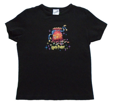 VINTAGE Rare BERTIE BOTTS BOTT'S Harry Potter Black Cotton Top Sparkle Sz L *H65