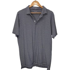 B. Draddy Mens L Striped Golf Polo Shirt Pima Peru Short Sleeve Performance Navy