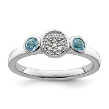 Sterling Silver Stackable Expressions Round Blue Topaz Diamond Ring Size 7