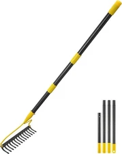 Garden Rake, 60 Inch Long 14 Inch Wide Heavy Duty 14 Tines Metal Bow Rake for La