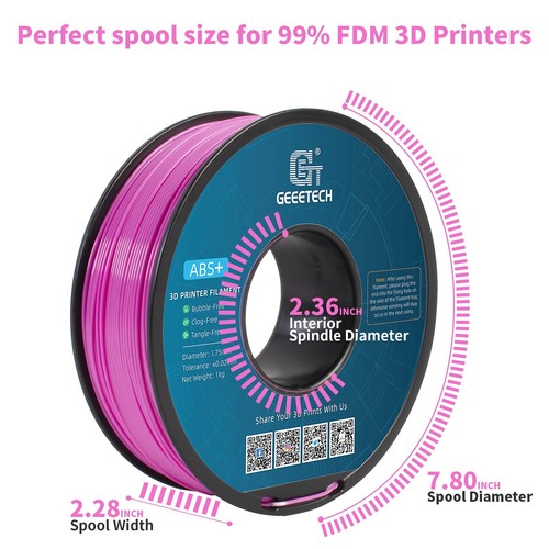 1KG/Spool ABS+ Pink 1.75mm Geeetech Filament Strong Filaments For 3D Printers US - Picture 6 of 9