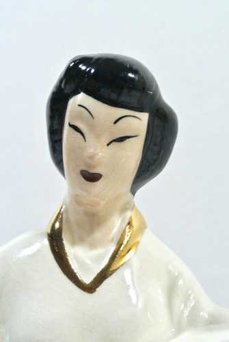 MCM Ceramica Asiatica Uomo Donna Statuine Mandolino Oro Nero Statue - Foto 5 di 10