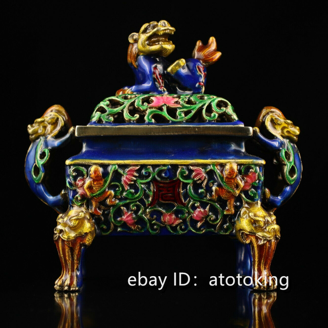 Chinese antiques Xuande Years Pure copper Cloisonne Beast statue Incense burner Chinese antiques Xuande Years Pure copper Cloisonne Beast statue Incense burner