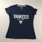 New York Yankees Shirt Womens Medium Blue Short Sleeves MLB Baseball Tee Top