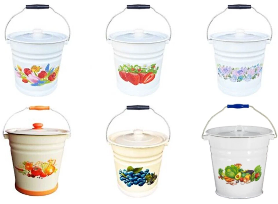 Eimer Emaille mit Deckel emailliert Kübel Eiseneimer Stahleimer Wassereimer 12 L - Bild 2 von 4