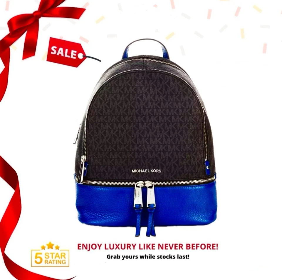 MICHAEL KORS Backpack Rhea MK Signature MD Bag Black Sapphire Blue 30H9SEZB6B