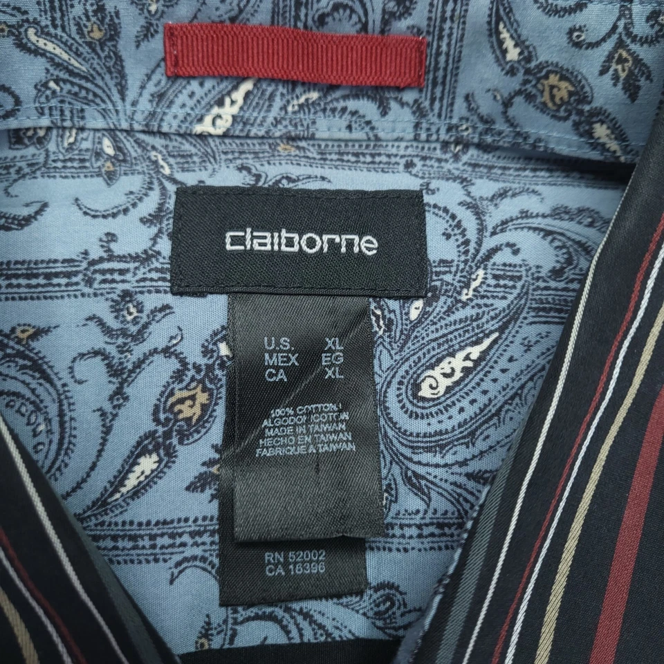 Liz Claiborne 100 % algodón púrpura y rojo rayas manga larga abotonada talla XL Foto 3 de 4