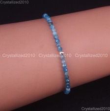 Natural Faceted Round Gemstone 2mm 4mm Handmade 925 Silver Stretchy Bracelet 6