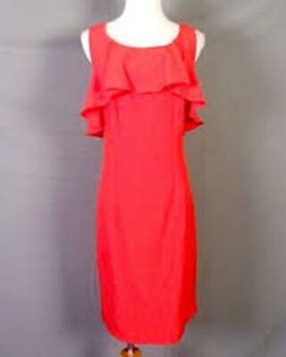 Bisou Bisou SIze 14 Red Ruffle Lace Back Sleeveless Sheath Dress | eBay
