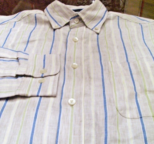 * washable Linen shirt B/D Blue Striped 