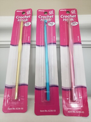 Allary Polished Aluminum Crochet Hooks Sizes H8, I9, K10 1/2 ~3 total~New in Pkg