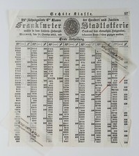 1842 Ziehungsliste 6. Klasse 102. Frankfurter Stadtlotterie Gl&uuml;cksspiel Papier