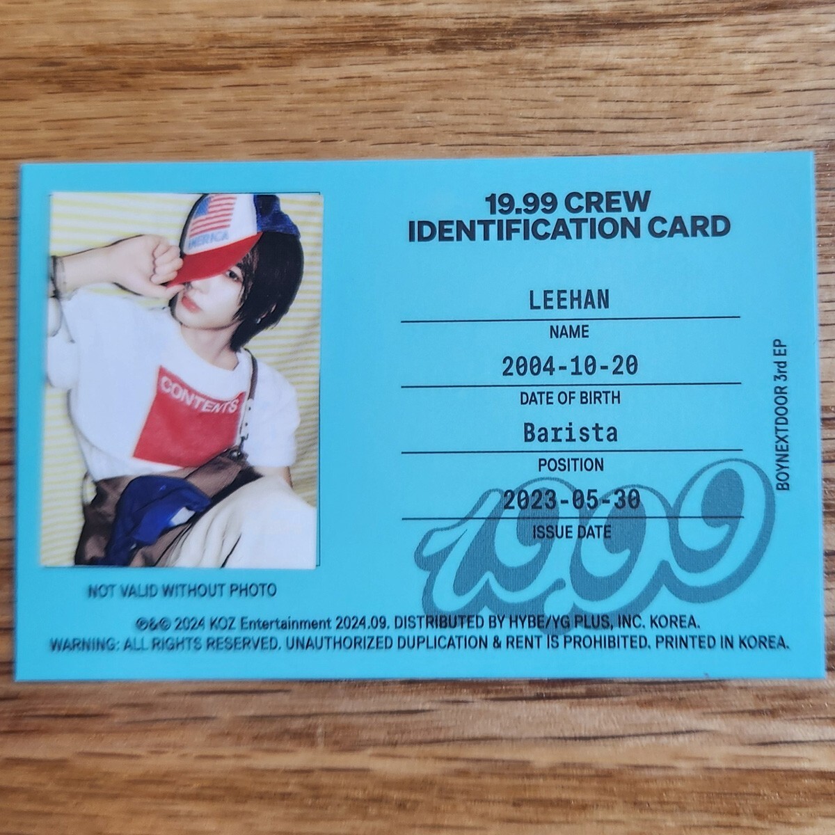 Leehan Official Crew Identification Photocard Boynextdoor 3rd EP