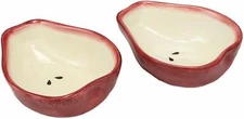 Ceramic Red Anjou Pear Halves Small 4oz Dipping Saucer Condiment Bowl Set Of 2