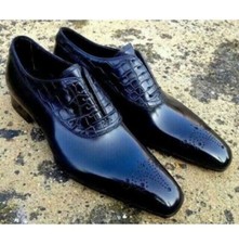 New Black Handmade Brogue Leather Formal Lace Up Dress Shoes For Mens