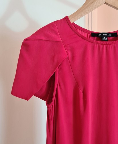 Hot Pink Pleated Short Sleeve Silk Top XS AU 6 CUE DION LEE - Picture 4 of 9