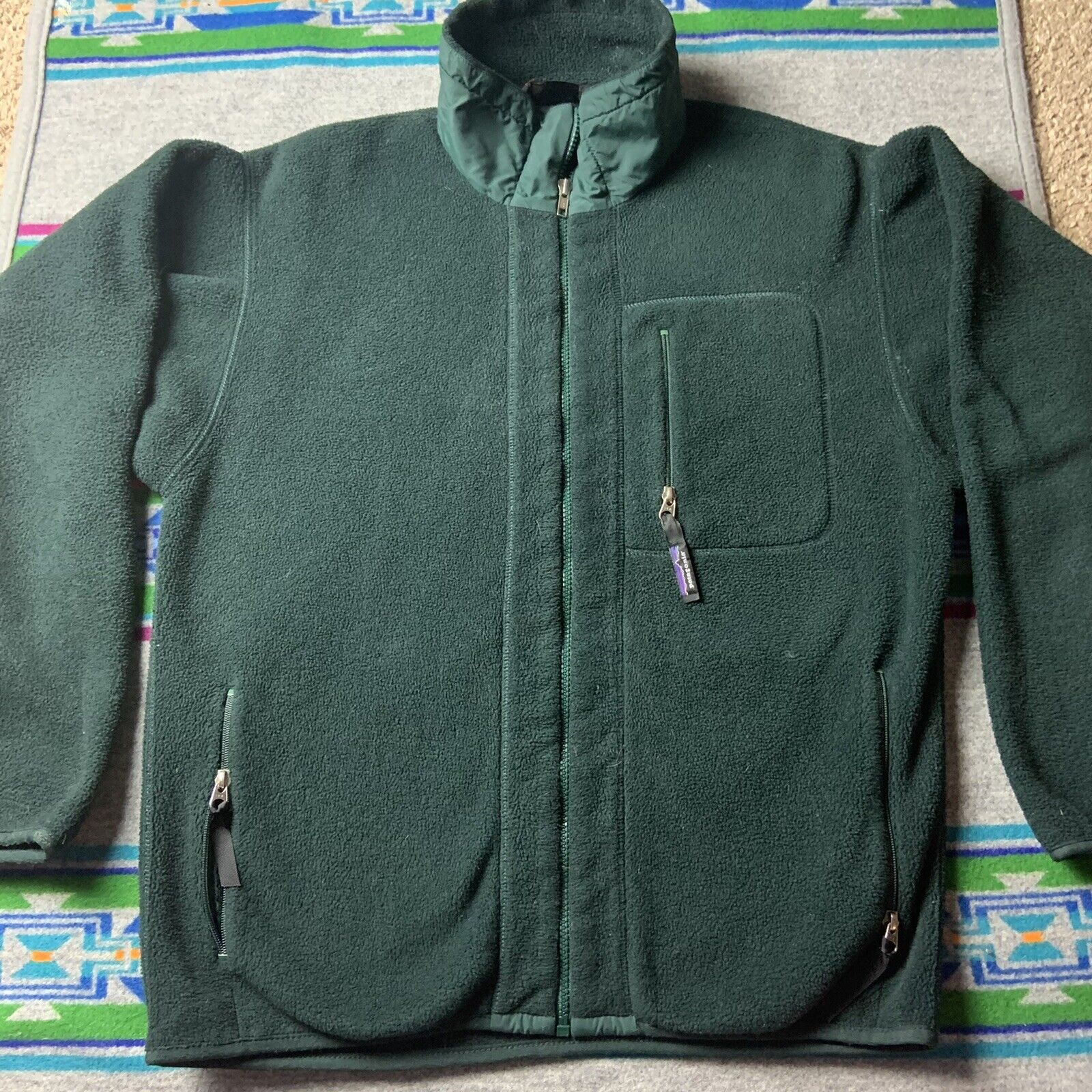 Vintage Patagonia Fleece full Zip Up Jacket Made In USA Size Medium Dark  Green