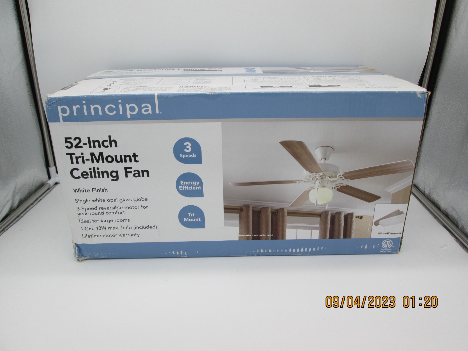 Principal 52Inch TriMount Ceiling Fan 3 Speeds White/Whitewashed eBay