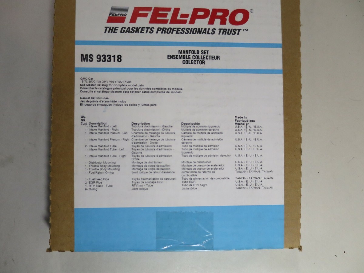 Fel-Pro MS93318 Engine Intake Manifold Gasket Set 86-91 Chevrolet