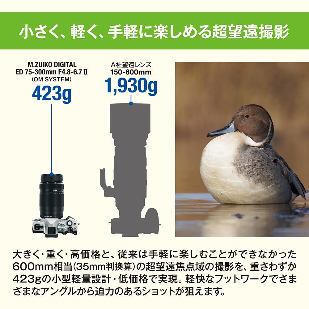 OM SYSTEM M.Zuiko Digital ED 75-300mm F4.8-6.7 II Zoom Lens for 4