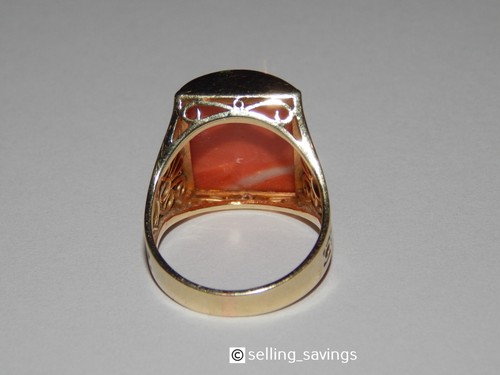 14K YELLOW GOLD LARGE CORAL FILIGREE HIGH SITTING RING -SIZE 6.75 - Picture 7 of 7