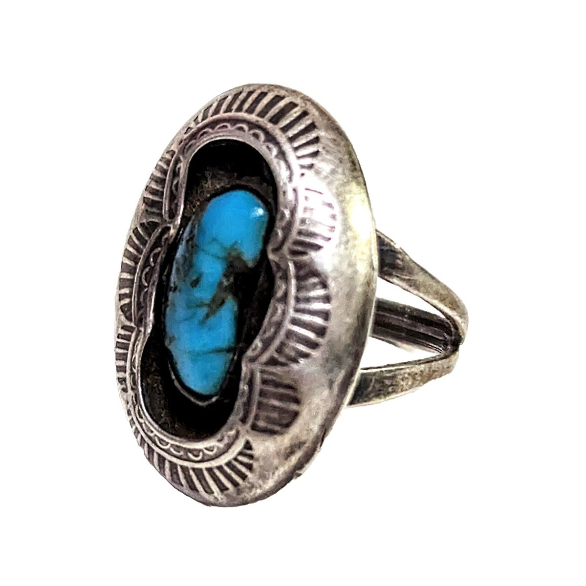 Marvelous Vintage Native American Navajo Kingman Turquoise Sterling Silver Ring Old Marvelous Vintage Native American Navajo Kingman Turquoise Sterling Silver Ring Old