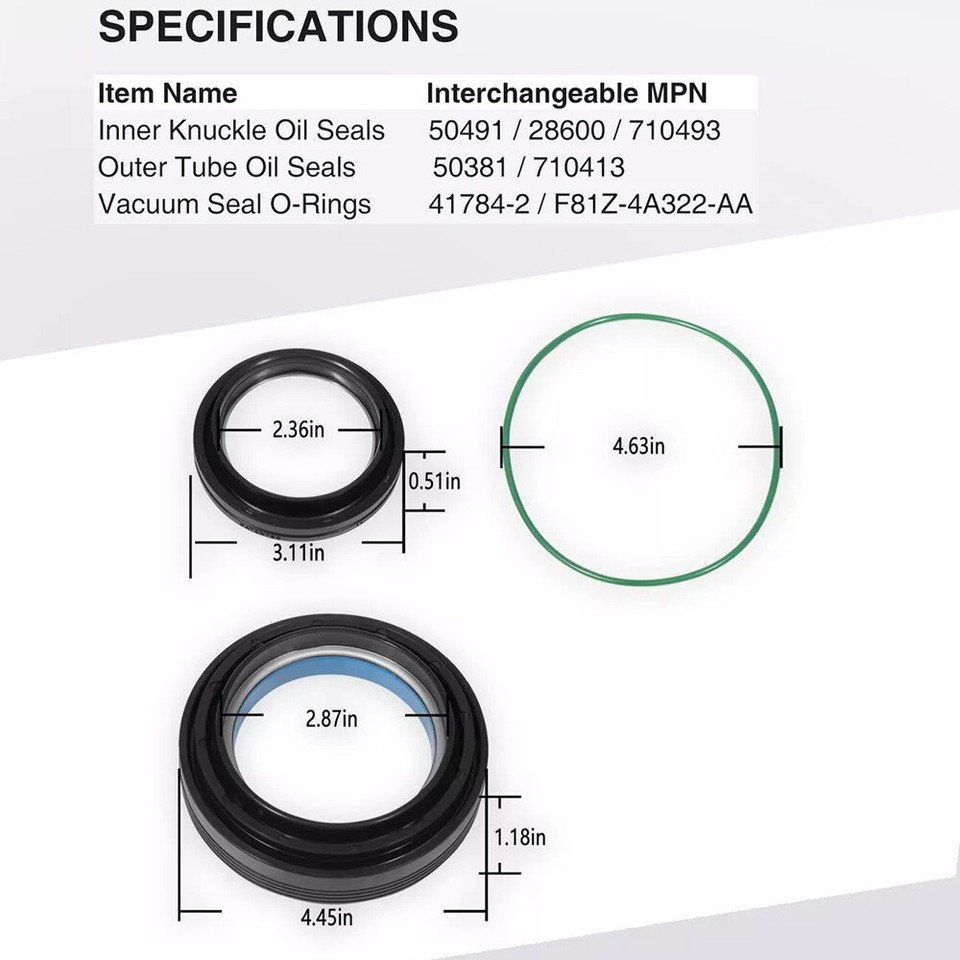 FORD F250 F350 DANA 50 FRONT AXLE SHAFT GREASABLE U-JOINT BEARING SEAL Kit 98 01 272529169129